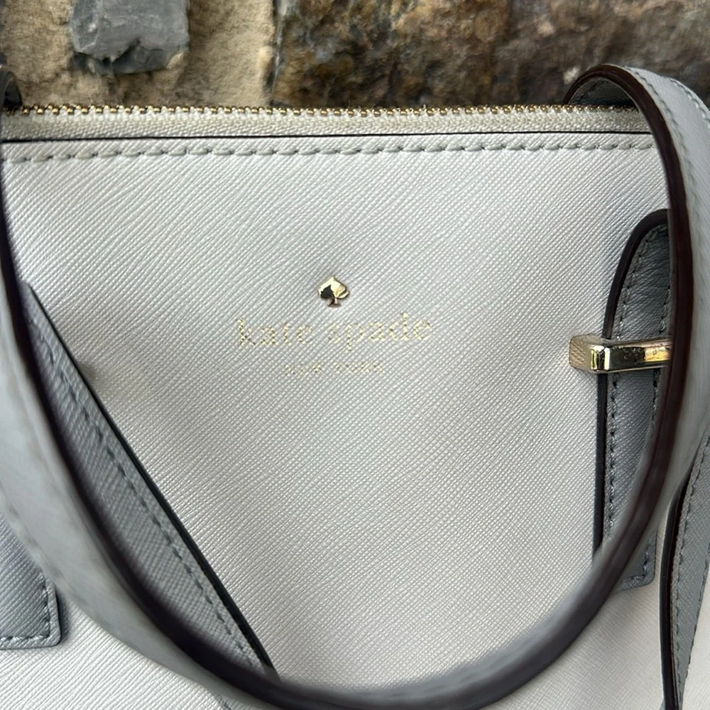 Kate Spade 'Maise' Two Way Color Block Cream & Gray Satchel Bag Saffiano Leather
